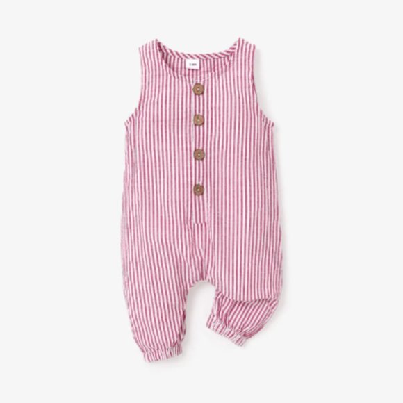 Baby Seersucker Sleeveless Jumpsuit Striped Romper Red & White 9-12 Months NEW! - Picture 2 of 13